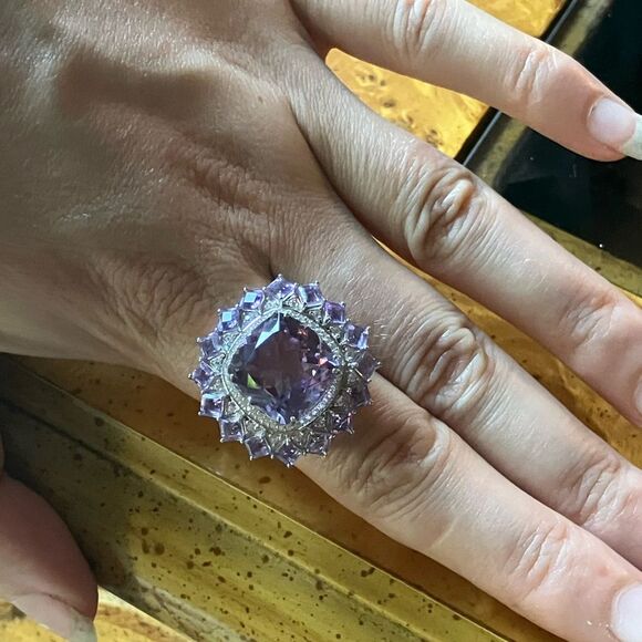 Natural Rose de France Amethyst Sterling Silver Cocktail Ring Size 9 - Picture 4 of 10